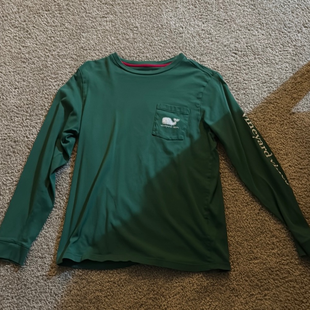 Vineyard Vines Green Long Sleeve Shirt with Whale Logo